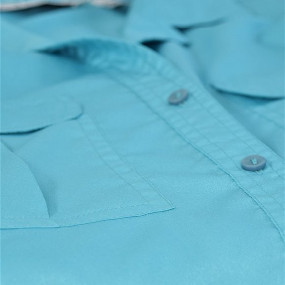 Vintage 90’s Ariella Aqua Blue Lightweight Button Up Short Sleeve Shoulder Pad B - Picture 9 of 12